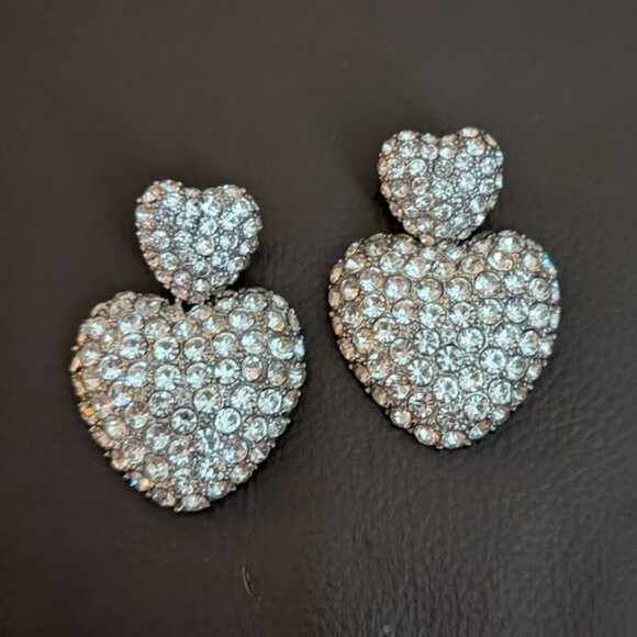 MANGO MNG Faceted Crystal Studden Drop Hanging Dangle Heart Pierced Earrings - Picture 4 of 5